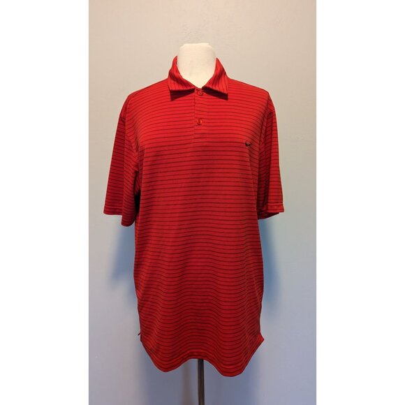 Nike Red Striped Short Sleeve Polo Shirt Size L - Picture 1 of 4